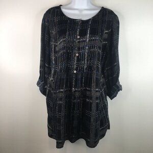 Soft Surroundings Beaded Button Down Long Blouse Tunic Top Small